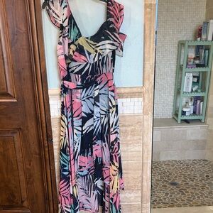 Vince Camuto Asymmetrical Dress with Tropical Leaf Design